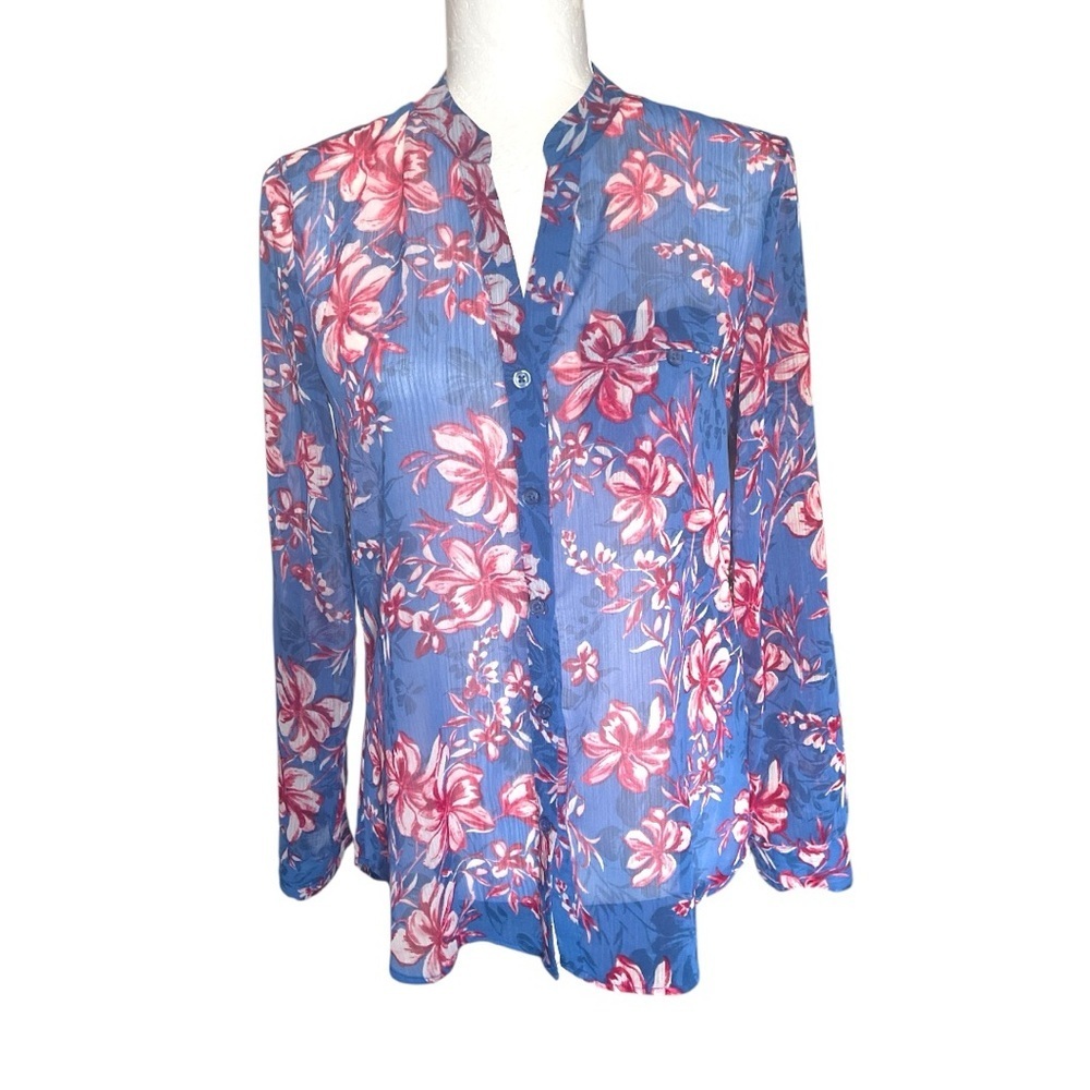 Kut from the Kloth Magnolia Blue and Pink Floral Blouse XS